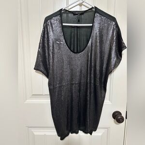 BCBGMaxAzria Sequin Sheer Black Top